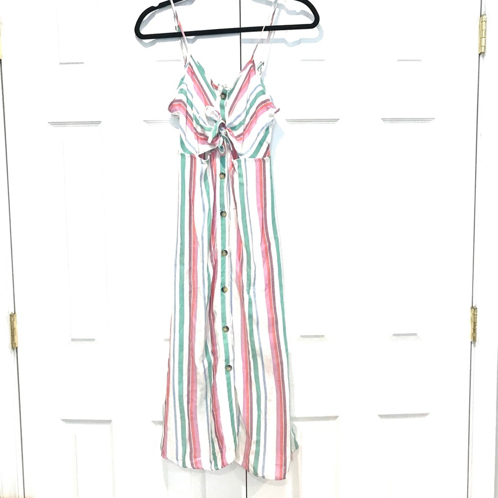 Mimi Chica Women WhiteStripe Front Tie Midi dress